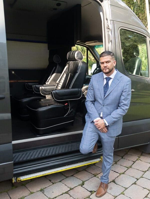 Founder Kendall of Jacksonville Black Car Limo Service at Mercedes Sprinter Van
